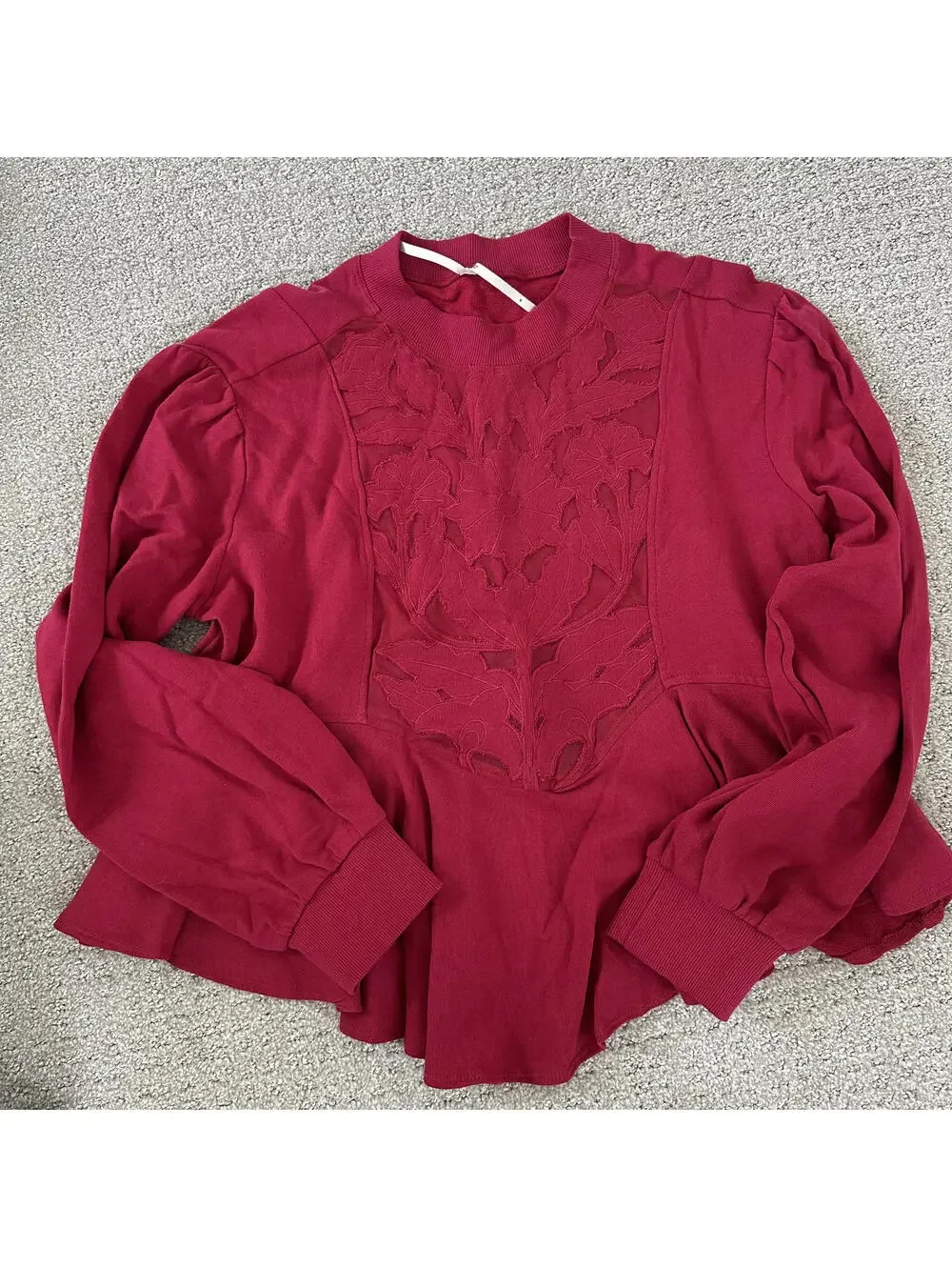 NWOT Lace Cutwork Swing Top Anthropologie Wine Small